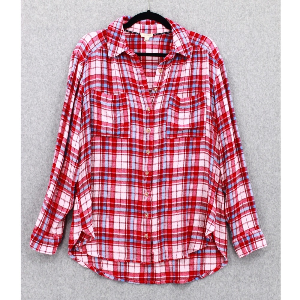 Pilcro Hadley Plaid Shirt Medium Button Down Long Sleeve Relaxed Fit Red Blue